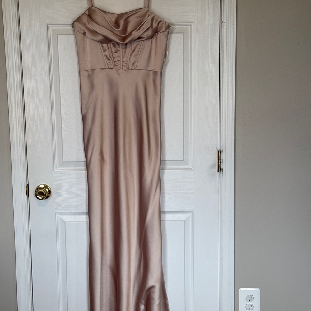 Revelry Gold Ruched Cowl Neck Gown